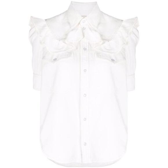 Zadig & Voltaire NWOT‎ Toky Ruffle Cotton Denim Shirt in Judo Jacket Small $298 - Picture 2 of 6